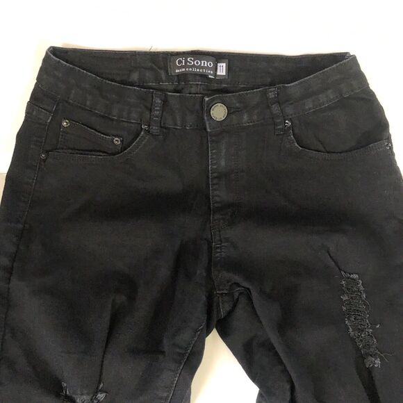 Ci Sono Denim Collection Black Women's Distressed Jeans Size 11 - Picture 11 of 15